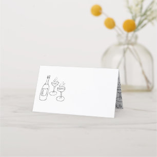 Doodle Illustrations Wedding in Black and White Place Card