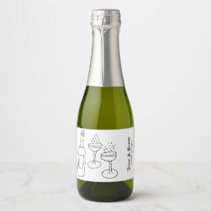 Doodle Illustrations Wedding in Black and White Sparkling Wine Label