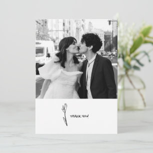 Doodle Illustrations Wedding in Black and White Thank You Card