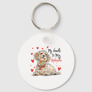 Doodle Is My Valentine Cute Goldendoodle Dog Owner Keychain