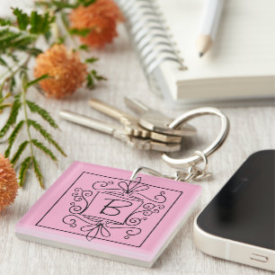 Doodle keychain with custom name monogram