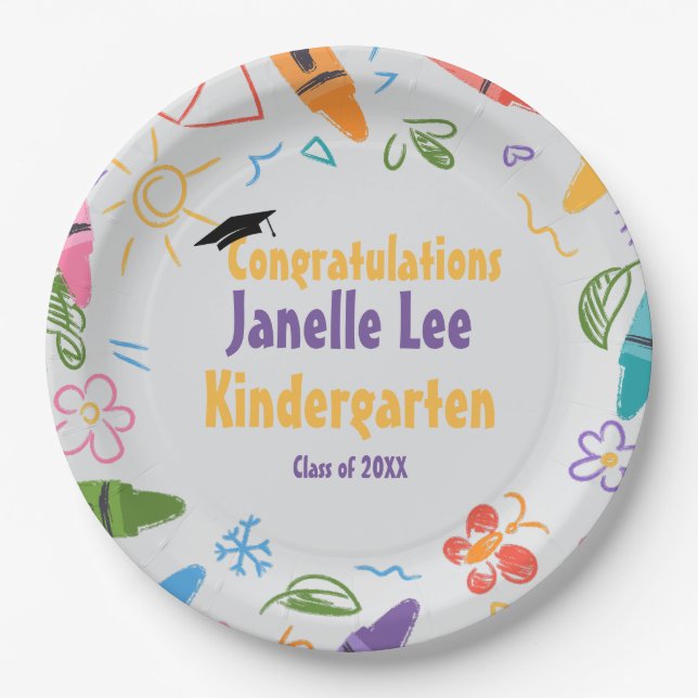 Doodle Kindergarten Graduation Party  Paper Plate (Front)