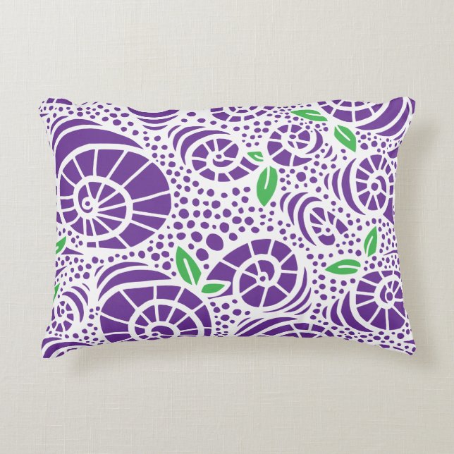 Doodle leaves and abstract snail curls accent pillow (Front)