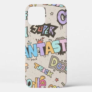Doodle Lettering Words Cool Fun vintage Hand Drawn iPhone 12 Case