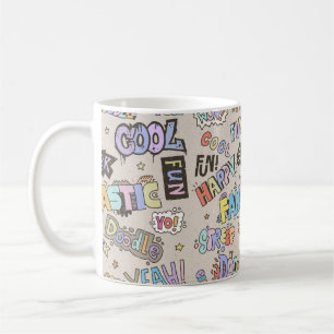 Doodle Lettering Words Cool Fun vintage Hand Drawn Coffee Mug