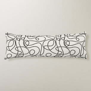 Doodle Line Art Pattern Black on Cream Body Pillow