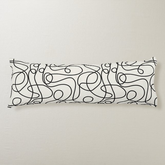Doodle Line Art Pattern | Black on Cream Body Pillow (Front)