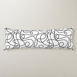 Doodle Line Art Pattern   Black on White Body Pillow