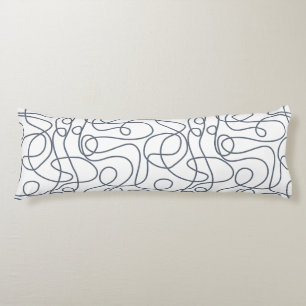 Doodle Line Art Pattern   Blue-Grey on White Body Pillow