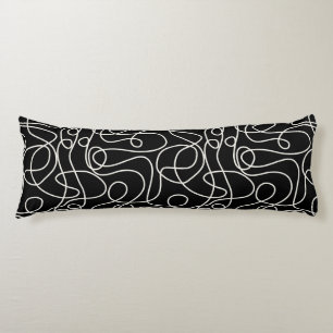 Doodle Line Art Pattern   Cream on Black Body Pillow