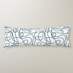 Doodle Line Art Pattern   Dark Blue-Green on White Body Pillow