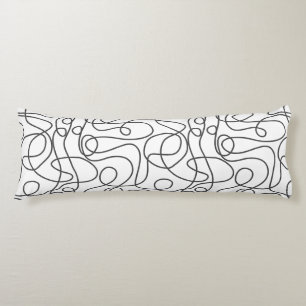 Doodle Line Art Pattern Graphite on White Body Pillow