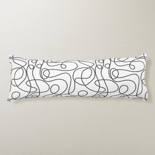 Doodle Line Art Pattern | Graphite on White Body Pillow (Front)
