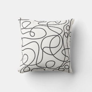 Doodle Line Art Pattern Graphite on White Throw Pillow