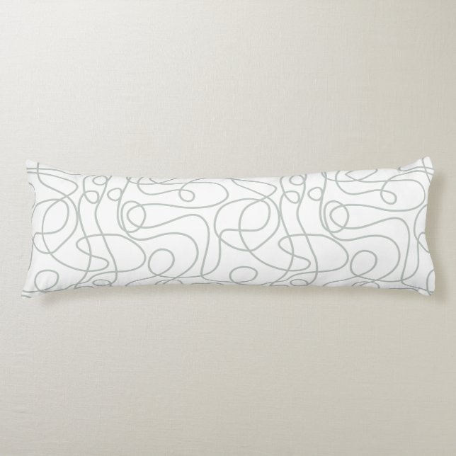 Doodle Line Art Pattern | Light GrayGreen on White Body Pillow (Front)