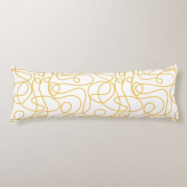 Doodle Line Art Pattern | Mustard Yellow on White Body Pillow (Front)