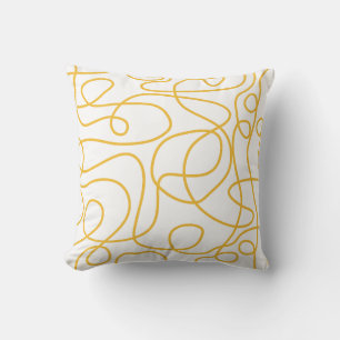 Doodle Line Art Pattern   Mustard Yellow on White Throw Pillow
