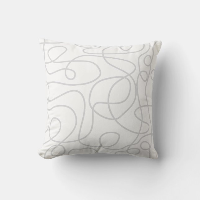 Doodle Line Art Pattern | Pale Grey on White Throw Pillow (Front)