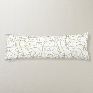 Doodle Line Art Pattern Pale Pistachio on White Body Pillow