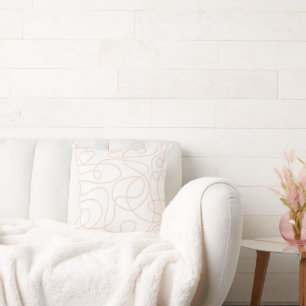 Doodle Line Art Pattern Peach/Apricot on White Throw Pillow