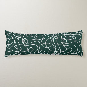 Doodle Line Art Pattern White/Dark Emerald Green Body Pillow