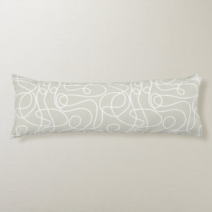 Doodle Line Art Pattern White on Beige/Warm Grey Body Pillow