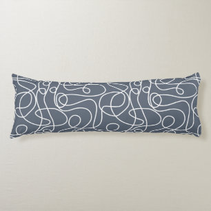 Doodle Line Art Pattern White on Blue-Grey Body Pillow