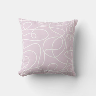 Doodle Line Art Pattern White on Dusty Pink Throw Pillow