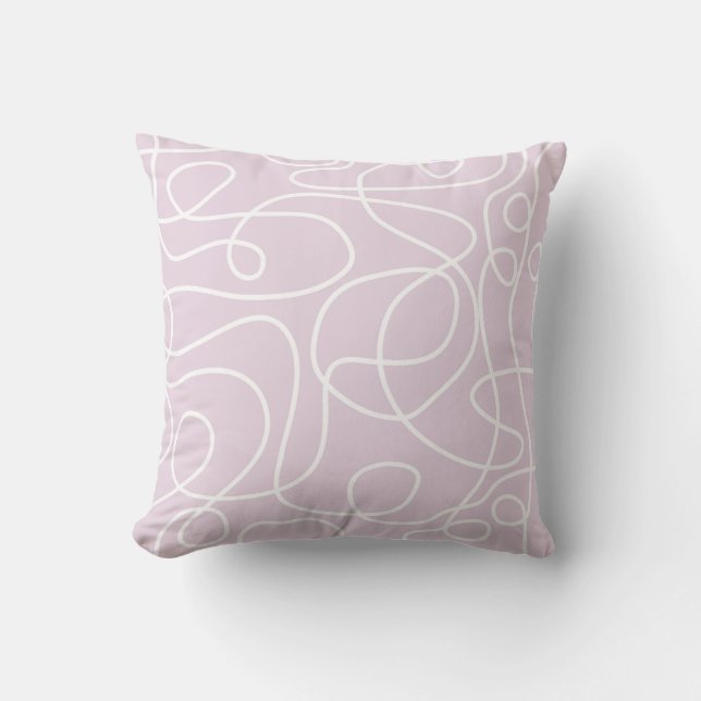 Doodle Line Art Pattern | White on Dusty Pink Throw Pillow (Front)
