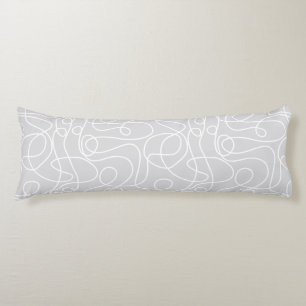 Doodle Line Art Pattern White on Pale Grey Body Pillow