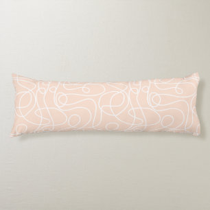Doodle Line Art Pattern White on Peach/Apricot Body Pillow