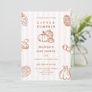 doodle little pumpkin fall baby shower invitation