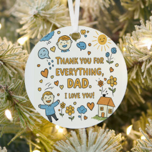 Doodle Love for Dad Print-"Thank You Dad" Metal Ornament