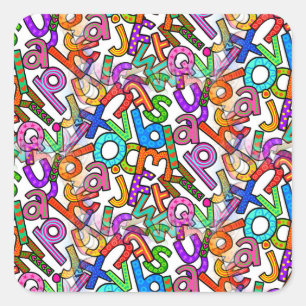 Doodle Lowercase Alphabet Pattern Square Sticker