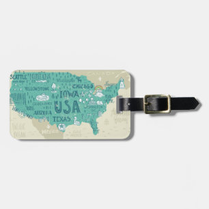 Doodle Map Of USA Luggage Tag