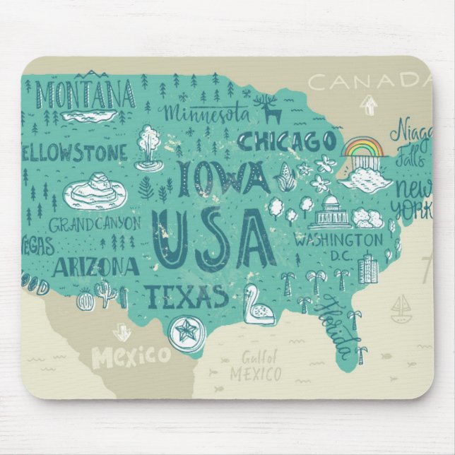 Doodle Map Of USA Mouse Pad (Front)