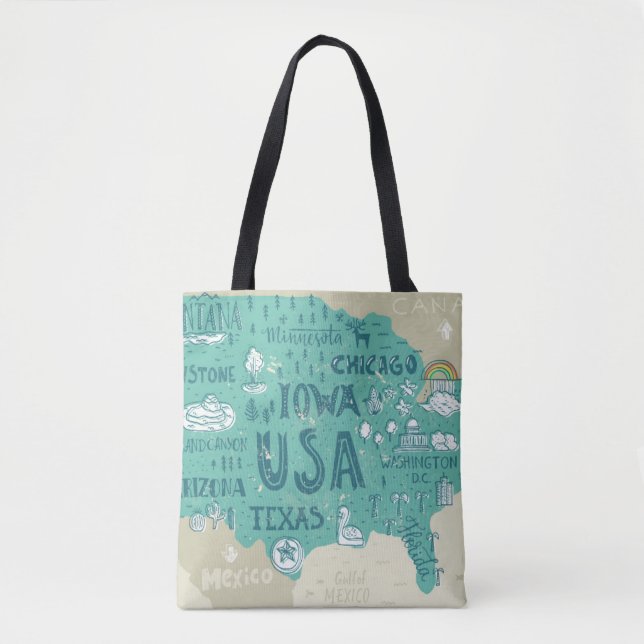 Doodle Map Of USA Tote Bag (Front)