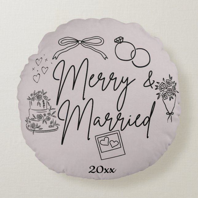 Doodle merry and married round pillow (Front)