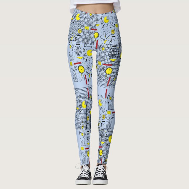 Doodle mess A01A1.LBlue BG Leggings (Front)
