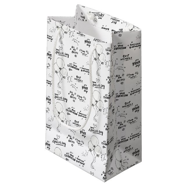 Doodle Modern Balloon Happy Birthday  Small Gift Bag (Front Angled)