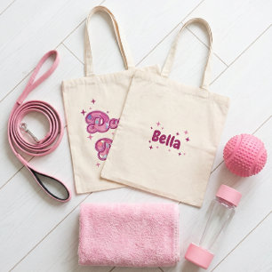 Doodle Mom Pink Hearts Personalized Name Tote Bag