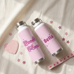 Doodle Mom Pink Hearts Personalized Name Water Bottle<br><div class="desc">Stay hydrated on your next adventure with this vibrant "Doodle Mom" water bottle featuring a playful pastel pink background. The front is decorated with charming heart-patterned typography and whimsical stars, while the back can be personalized with your dog's name. This custom bottle is the perfect accessory for long walks, park...</div>