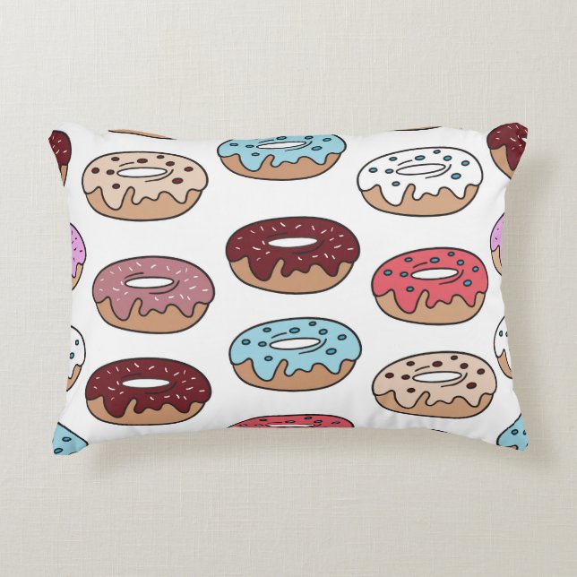 Doodle Multi-Coloured Doughnuts Background. Accent Pillow (Front)