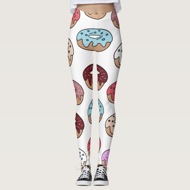 Doodle Multi-Coloured Doughnuts Background. Leggings (Front)