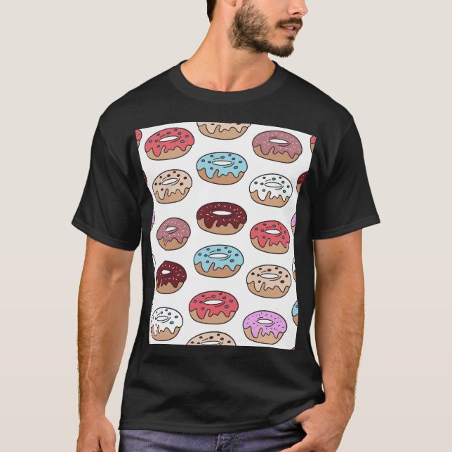 Doodle Multi-Coloured Doughnuts Background. T-Shirt (Front)