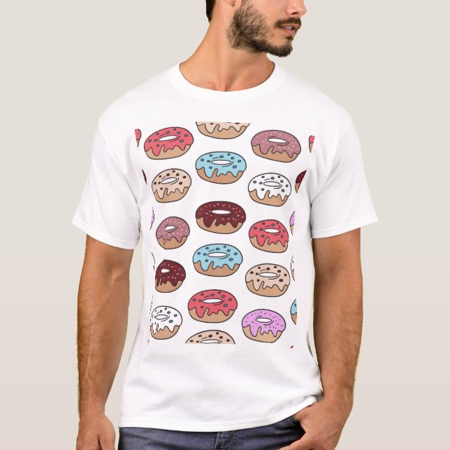 Doodle Multi-Coloured Doughnuts Background. T-Shirt (Front)