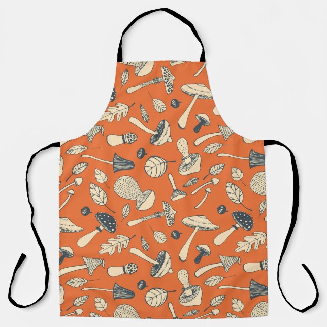 Doodle Mushroom Vintage Seamless Wallpaper Apron (Front)