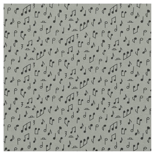 Doodle music notes black on medium grey fabric (Close Up)