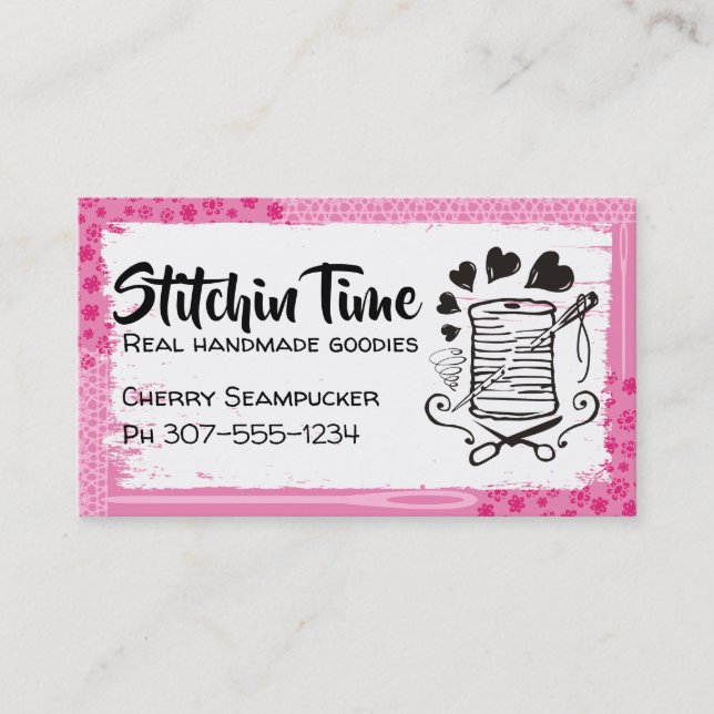 Doodle needle thread sewing quilting seamstress business card (Front)