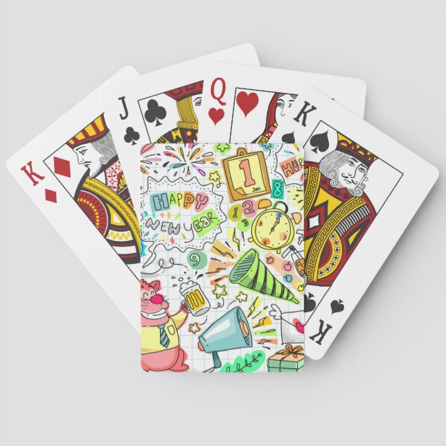 doodle new year party celebration playing cards (Back)